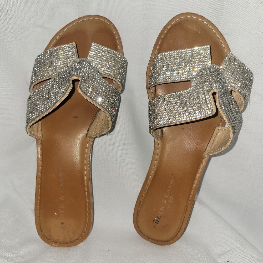 Rock & Candy Bengee Micro Rhinestone Strap Slide Women's Shoe Size 8